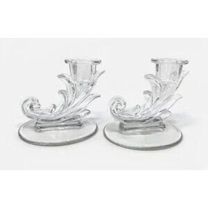 Clear Glass Candle Holders With Etched Design